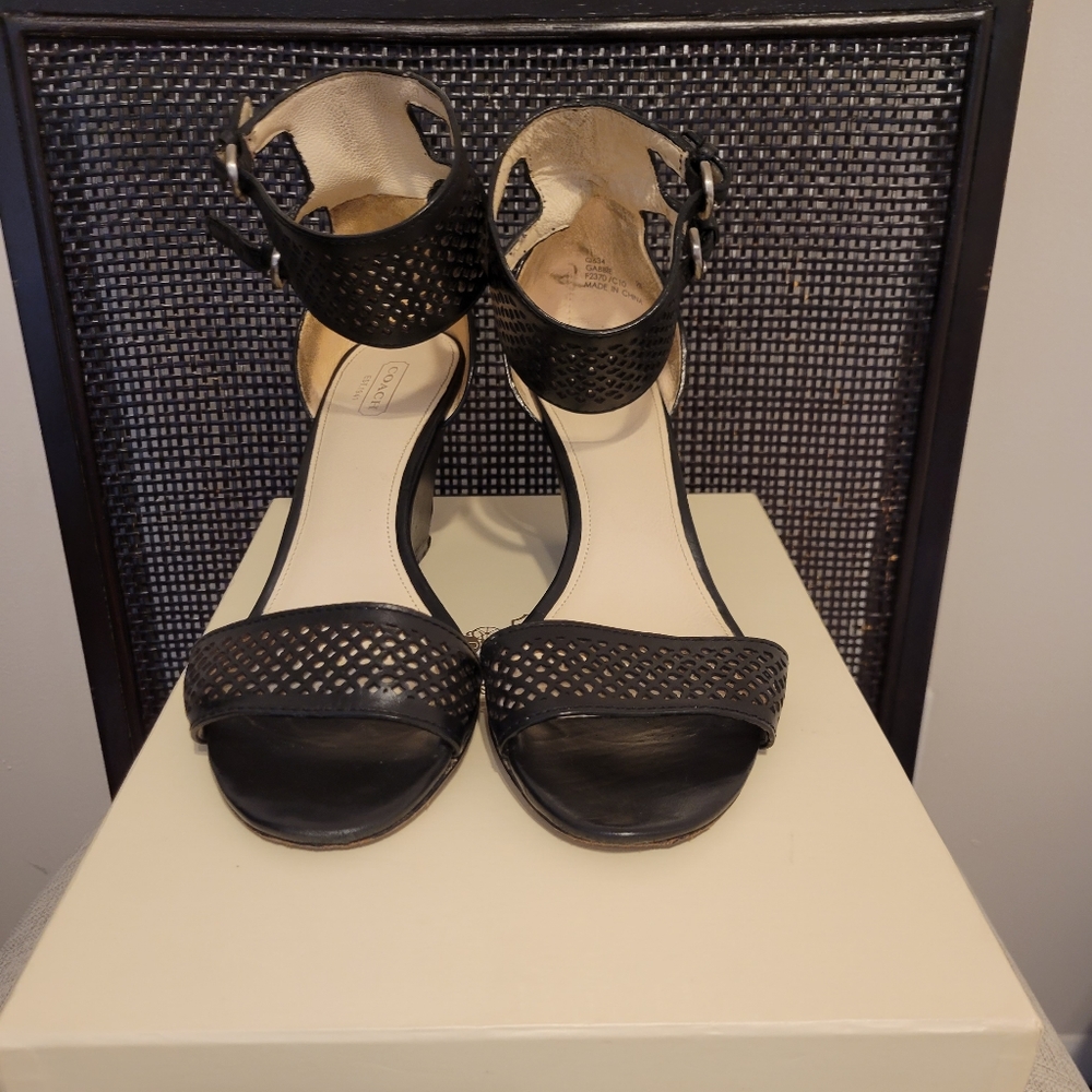 Coach Gabbie Vachetta Black Leather Sandals